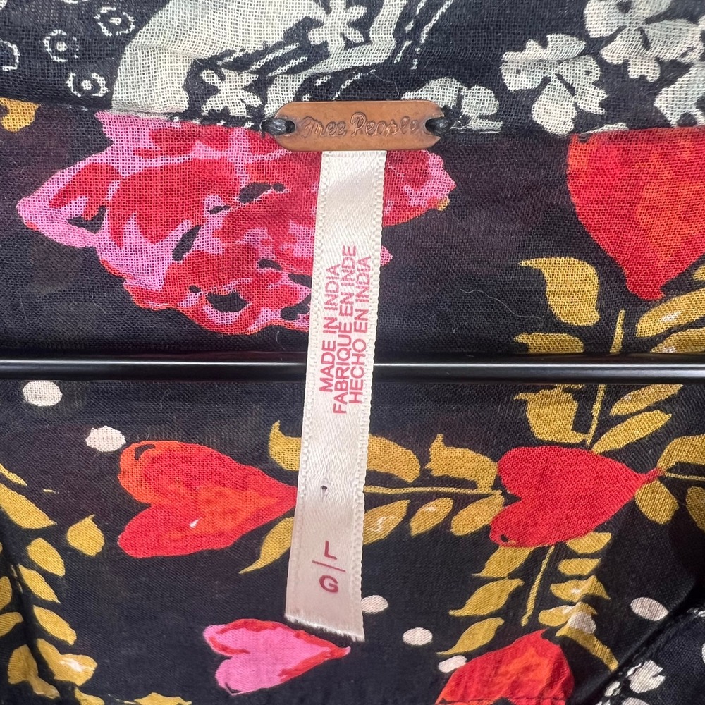 Free People Floral Mini Dress Womens L Black Pink Boho Mixed Print V-Neck EUC - Picture 2 of 11